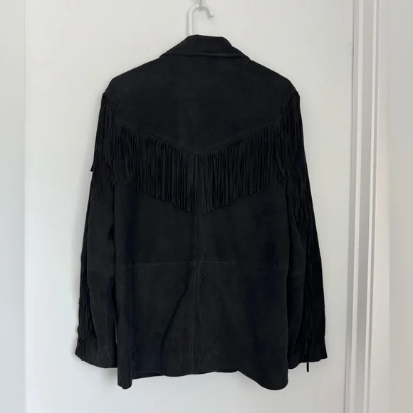 Mango Small Black Fringe Suede Jacket